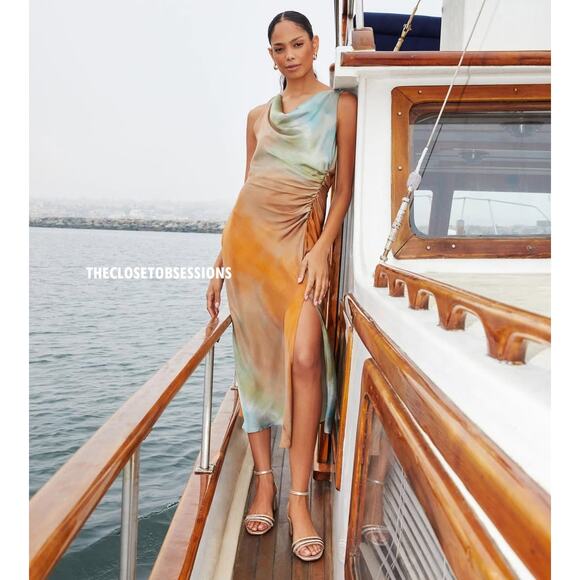 ZARA Draped Neckline Ruched Midi Dress 🌅✨ | Size L | NWT | RARE - Picture 8 of 16